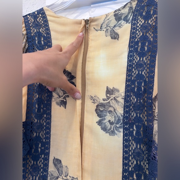 Gunne Sax Vintage Floral Maxi Dress with Navy Accents - Picture 11 of 16